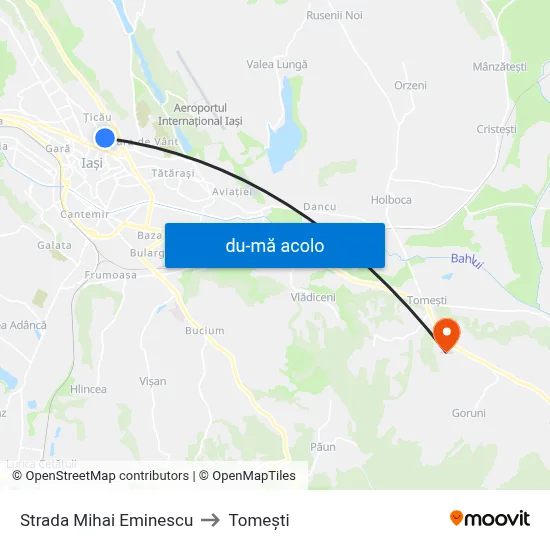 Harta de Strada Mihai Eminescu către Tomeşti