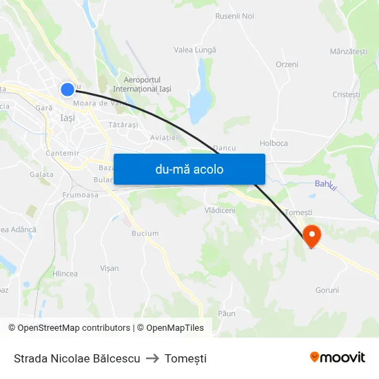 Harta de Strada Nicolae Bălcescu către Tomeşti