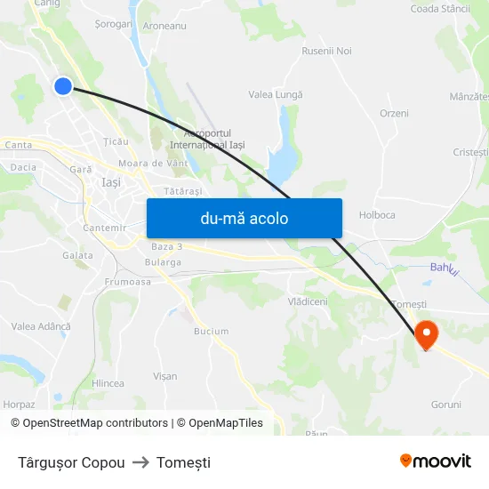 Harta de Târguşor Copou către Tomeşti