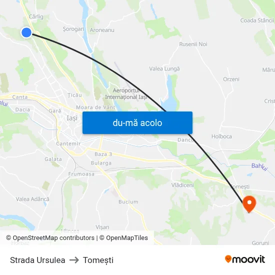 Harta de Strada Ursulea către Tomeşti
