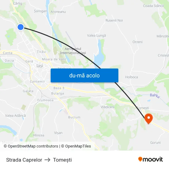 Harta de Strada Caprelor către Tomeşti