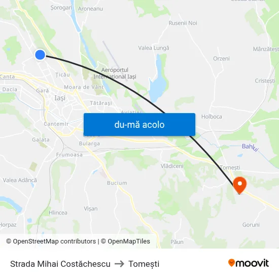 Harta de Strada Mihai Costăchescu către Tomeşti