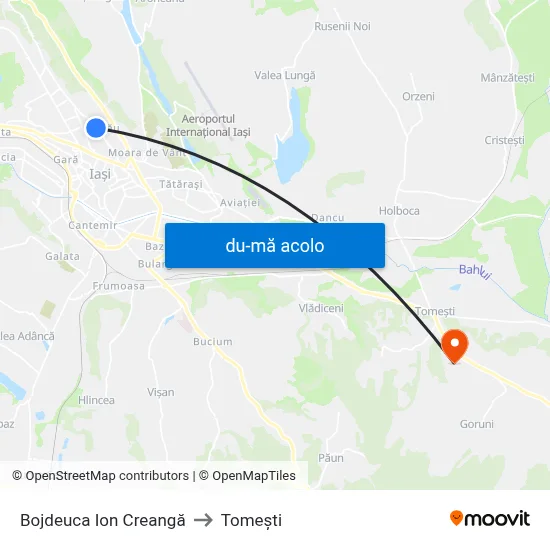 Harta de Bojdeuca Ion Creangă către Tomeşti