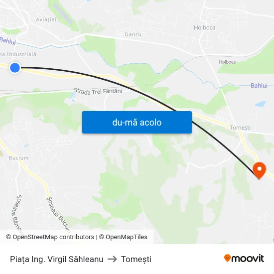 Harta de Piața Ing. Virgil Săhleanu către Tomeşti