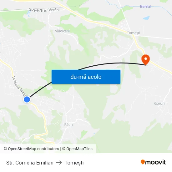 Harta de Str. Cornelia Emilian către Tomeşti