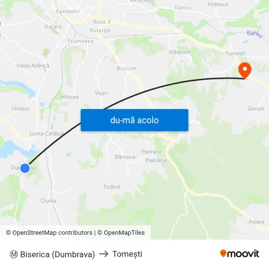 Harta de Ⓜ Biserica (Dumbrava) către Tomeşti