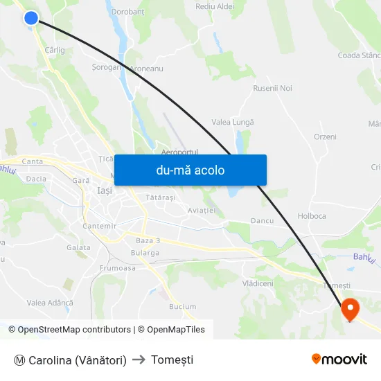 Harta de Ⓜ Carolina (Vânători) către Tomeşti