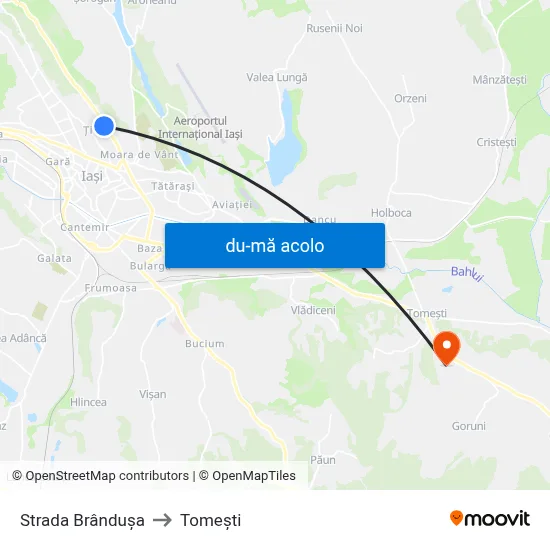 Harta de Strada Brândușa către Tomeşti