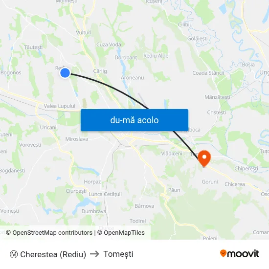 Harta de Ⓜ Cherestea (Rediu) către Tomeşti