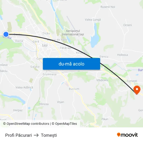 Harta de Profi Păcurari către Tomeşti