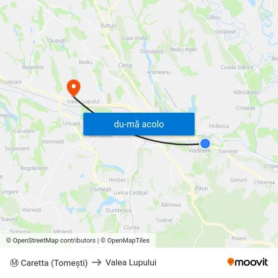 Harta de Ⓜ Caretta (Tomeşti) către Valea Lupului