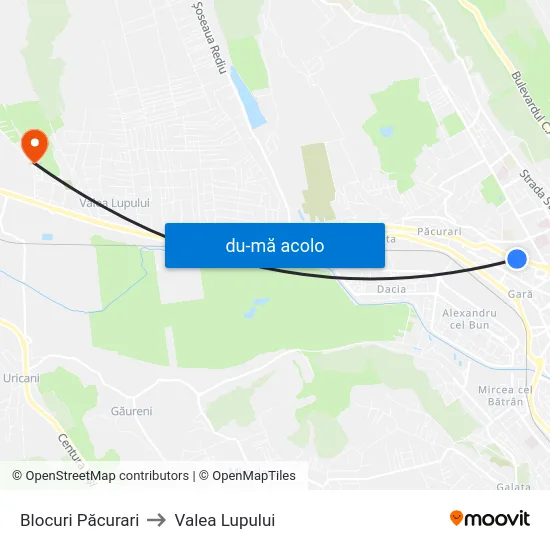 Harta de Blocuri Păcurari către Valea Lupului