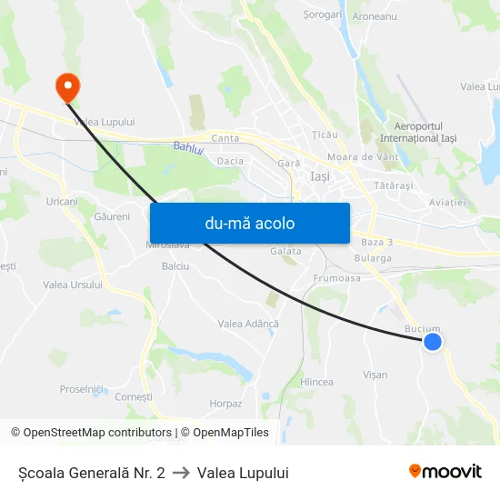 Harta de Școala Generală Nr. 2 către Valea Lupului