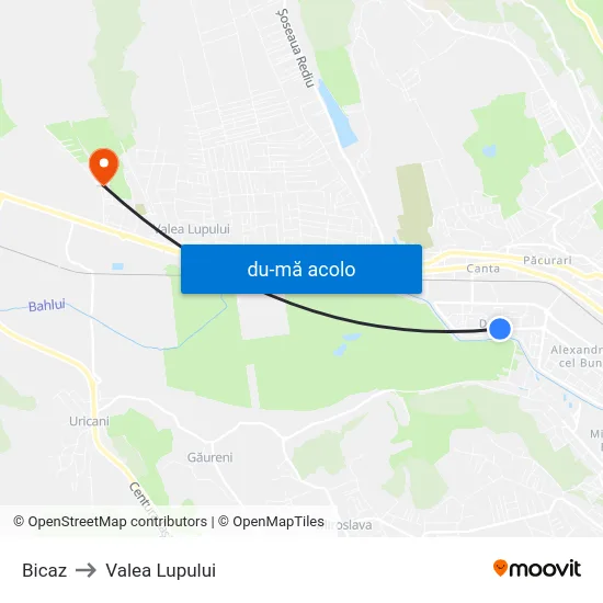 Harta de Bicaz către Valea Lupului