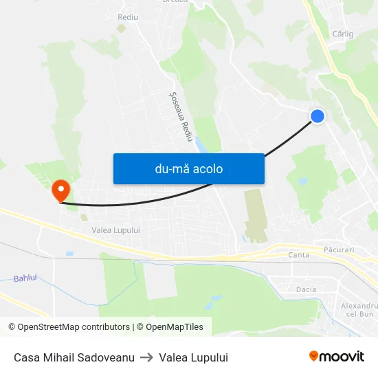 Harta de Casa Mihail Sadoveanu către Valea Lupului