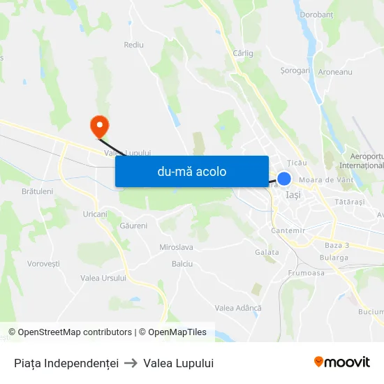 Harta de Piața Independenței către Valea Lupului