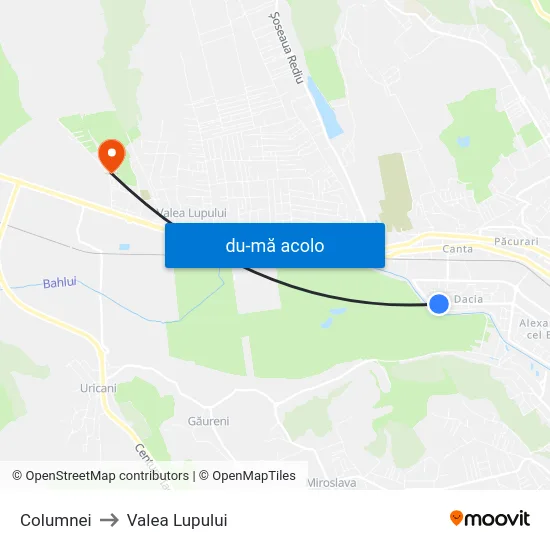 Harta de Columnei către Valea Lupului