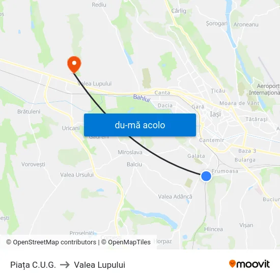 Harta de Piața C.U.G. către Valea Lupului