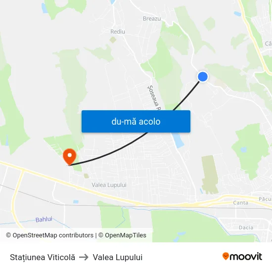Harta de Stațiunea Viticolă către Valea Lupului