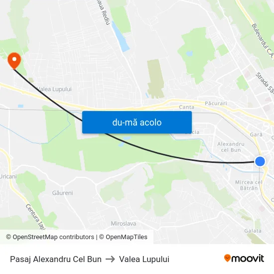 Harta de Pasaj Alexandru Cel Bun către Valea Lupului