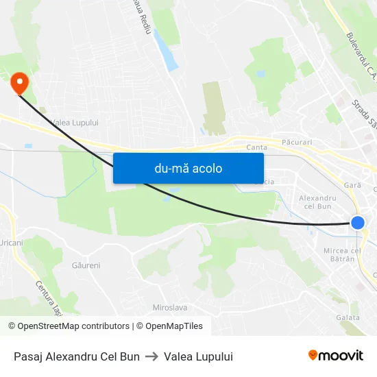 Harta de Pasaj Alexandru Cel Bun către Valea Lupului