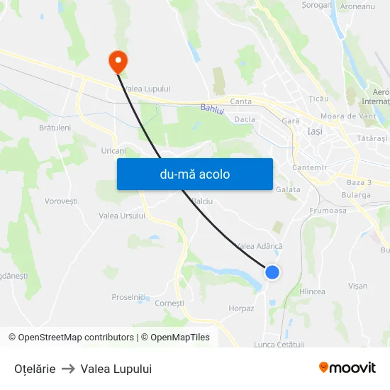Harta de Oțelărie către Valea Lupului