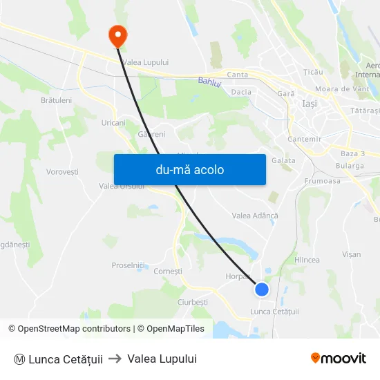 Harta de Ⓜ Lunca Cetățuii către Valea Lupului
