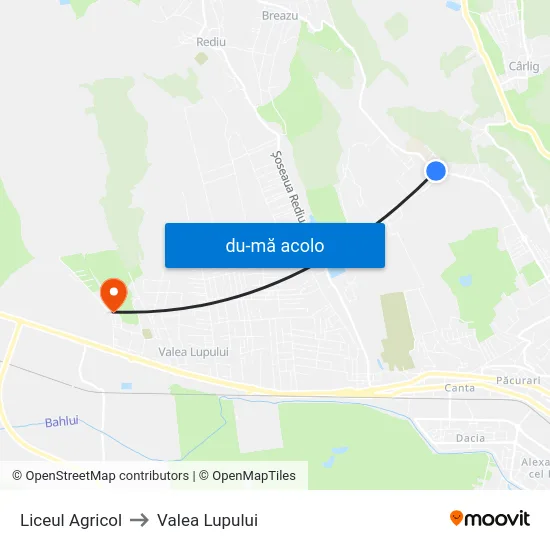 Harta de Liceul Agricol către Valea Lupului