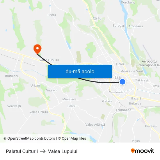 Harta de Palatul Culturii către Valea Lupului