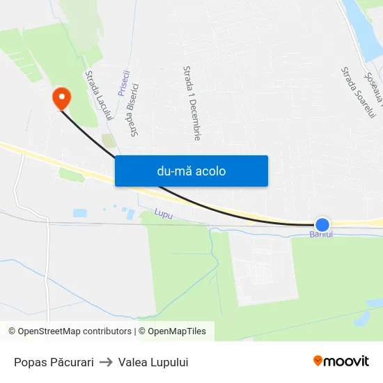 Harta de Popas Păcurari către Valea Lupului