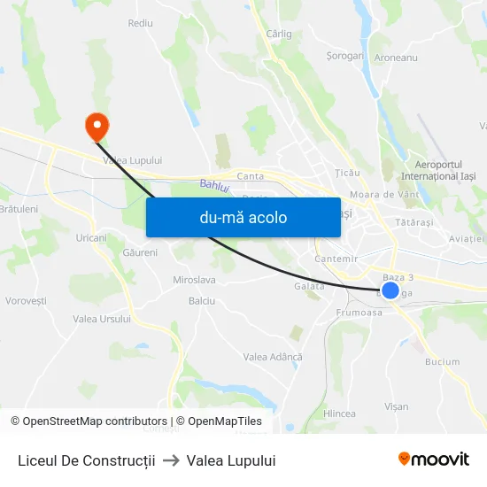 Harta de Liceul De Construcții către Valea Lupului