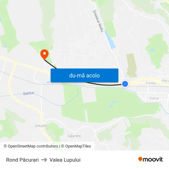 Harta de Rond Păcurari către Valea Lupului