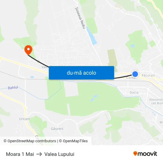 Harta de Moara 1 Mai către Valea Lupului