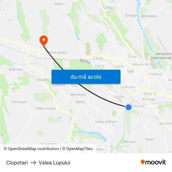 Harta de Clopotari către Valea Lupului