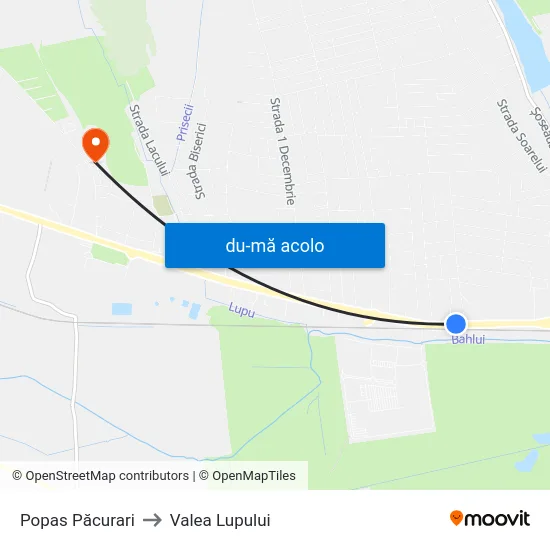 Harta de Popas Păcurari către Valea Lupului