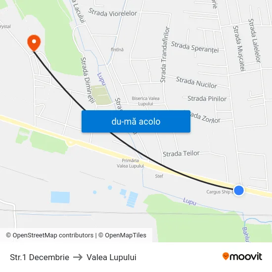 Harta de Str.1 Decembrie către Valea Lupului