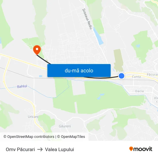 Harta de Omv Păcurari către Valea Lupului