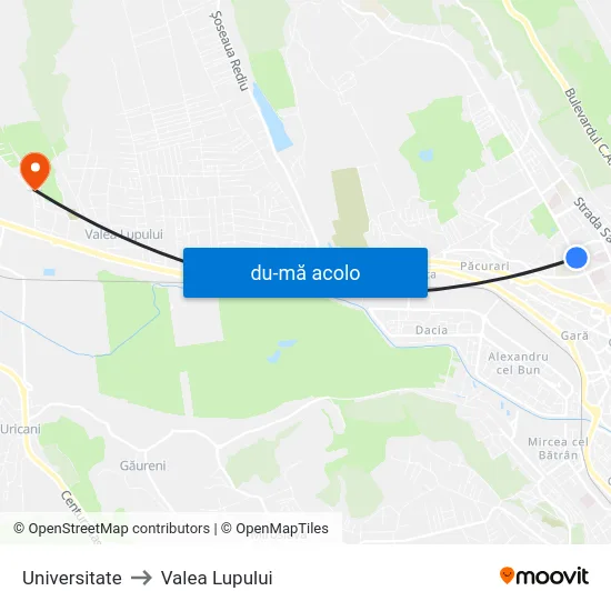 Harta de Universitate către Valea Lupului