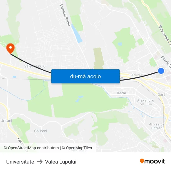 Harta de Universitate către Valea Lupului