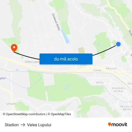 Harta de Stadion către Valea Lupului