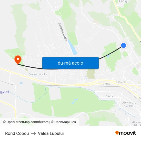 Harta de Rond Copou către Valea Lupului