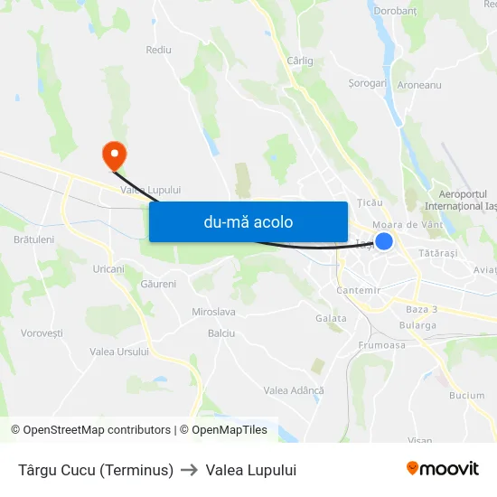 Harta de Târgu Cucu (Terminus) către Valea Lupului