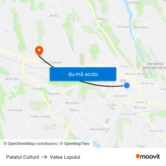 Harta de Palatul Culturii către Valea Lupului