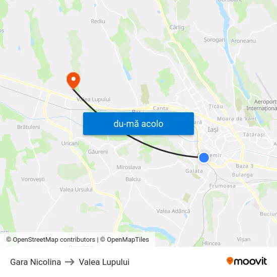 Harta de Gara Nicolina către Valea Lupului