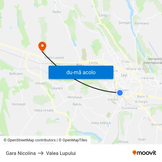 Harta de Gara Nicolina către Valea Lupului