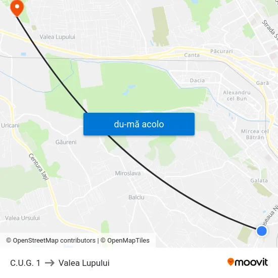Harta de C.U.G. 1 către Valea Lupului