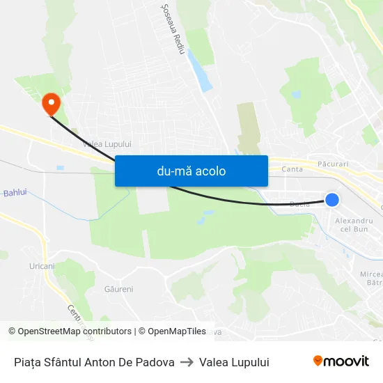 Harta de Piața Sfântul Anton De Padova către Valea Lupului