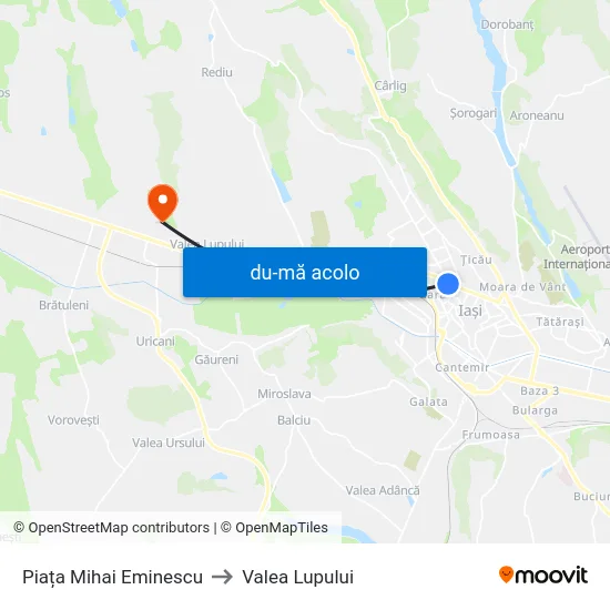 Harta de Piața Mihai Eminescu către Valea Lupului