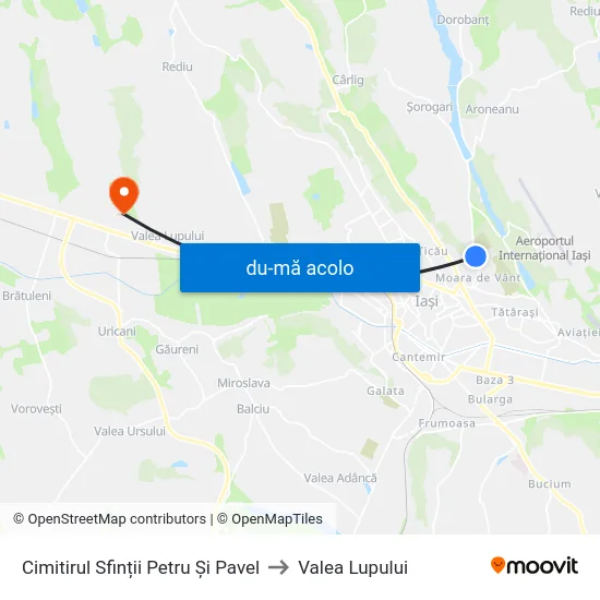 Harta de Cimitirul Sfinții Petru Și Pavel către Valea Lupului