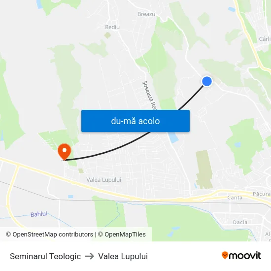 Harta de Seminarul Teologic către Valea Lupului